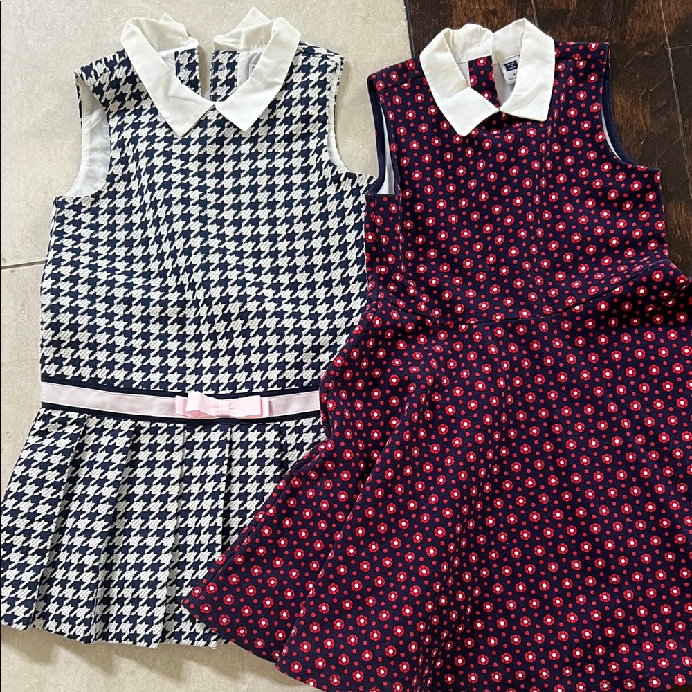 Janie and Jack Navy & White Houndstooth Dress and Navy & Red Polka Floral Dress